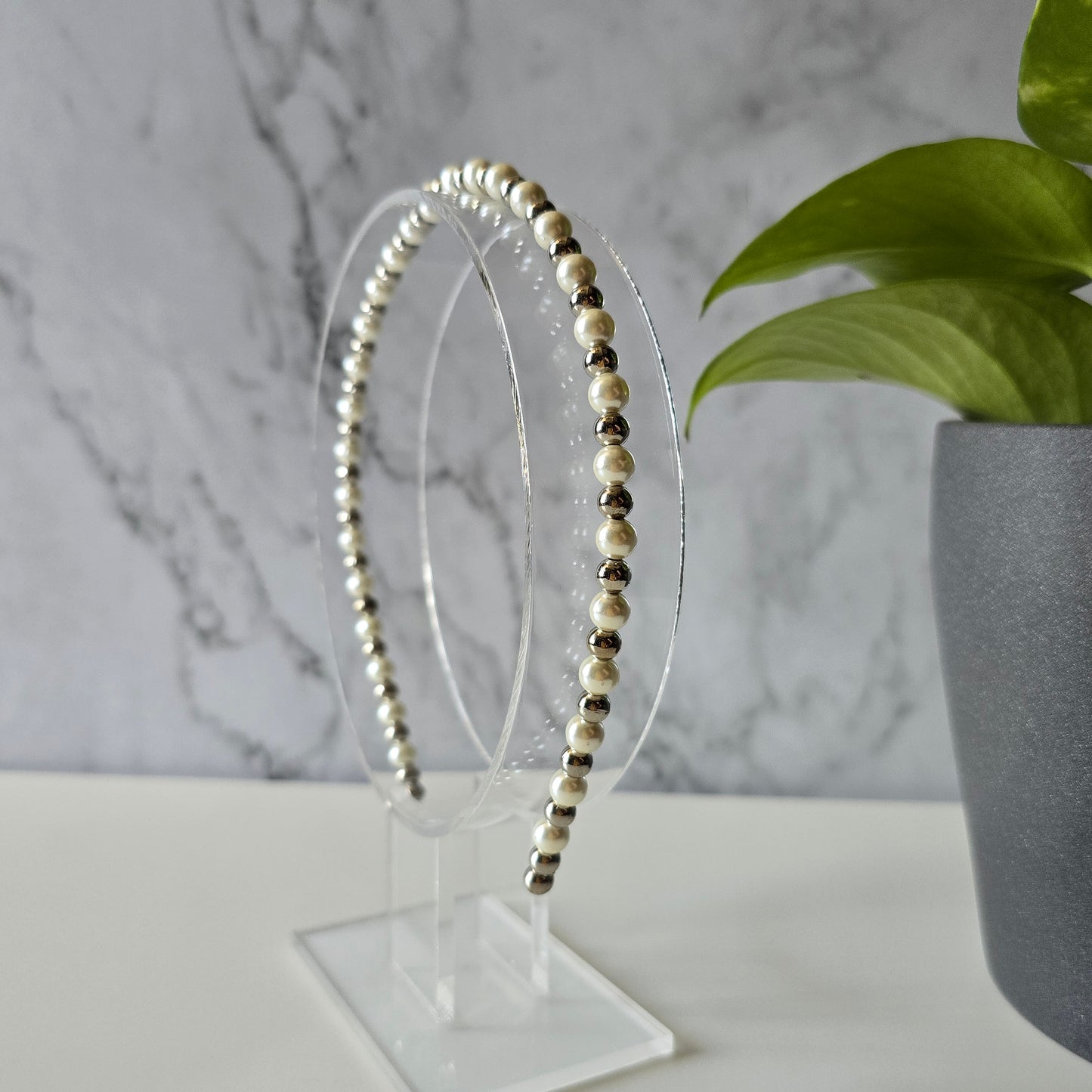 Pearl and Silver beads Hairband