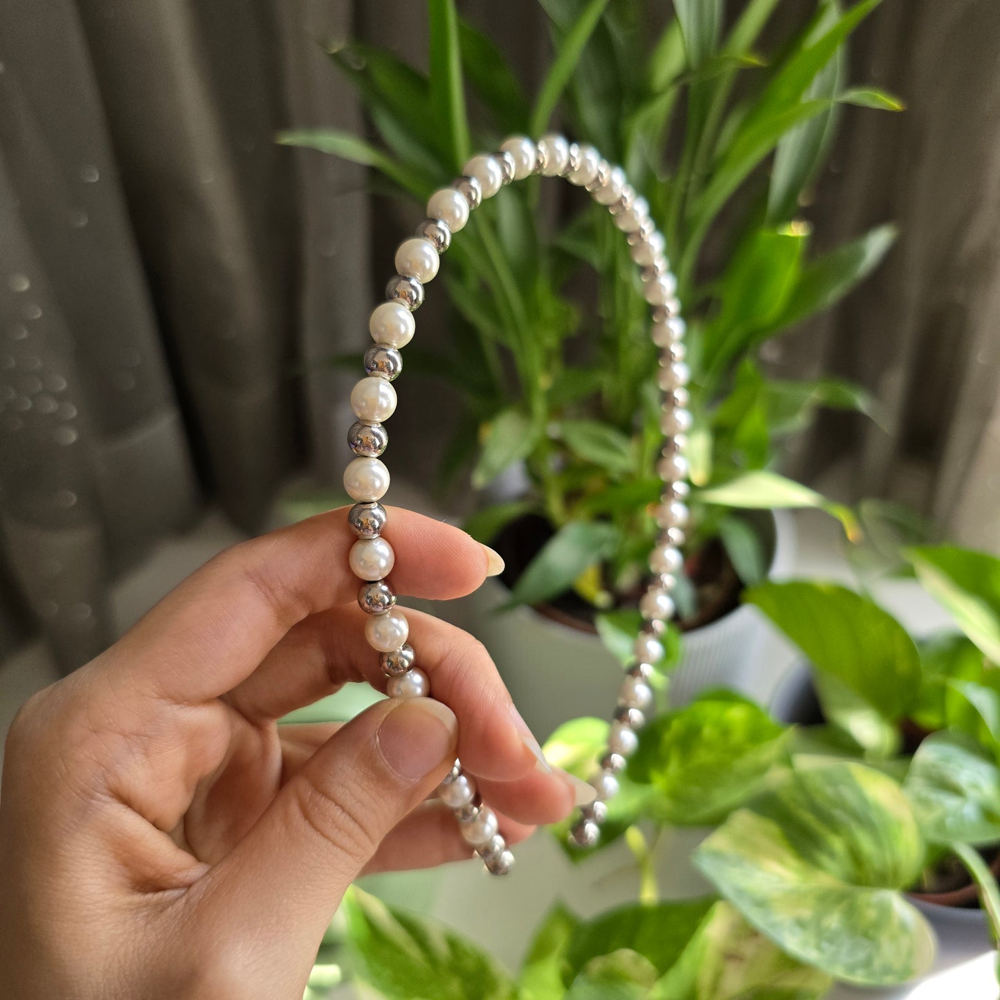 Pearl and Silver beads Hairband