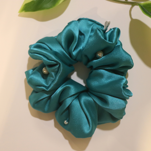 Luxurious Satin Scrunchie with Pearls XL