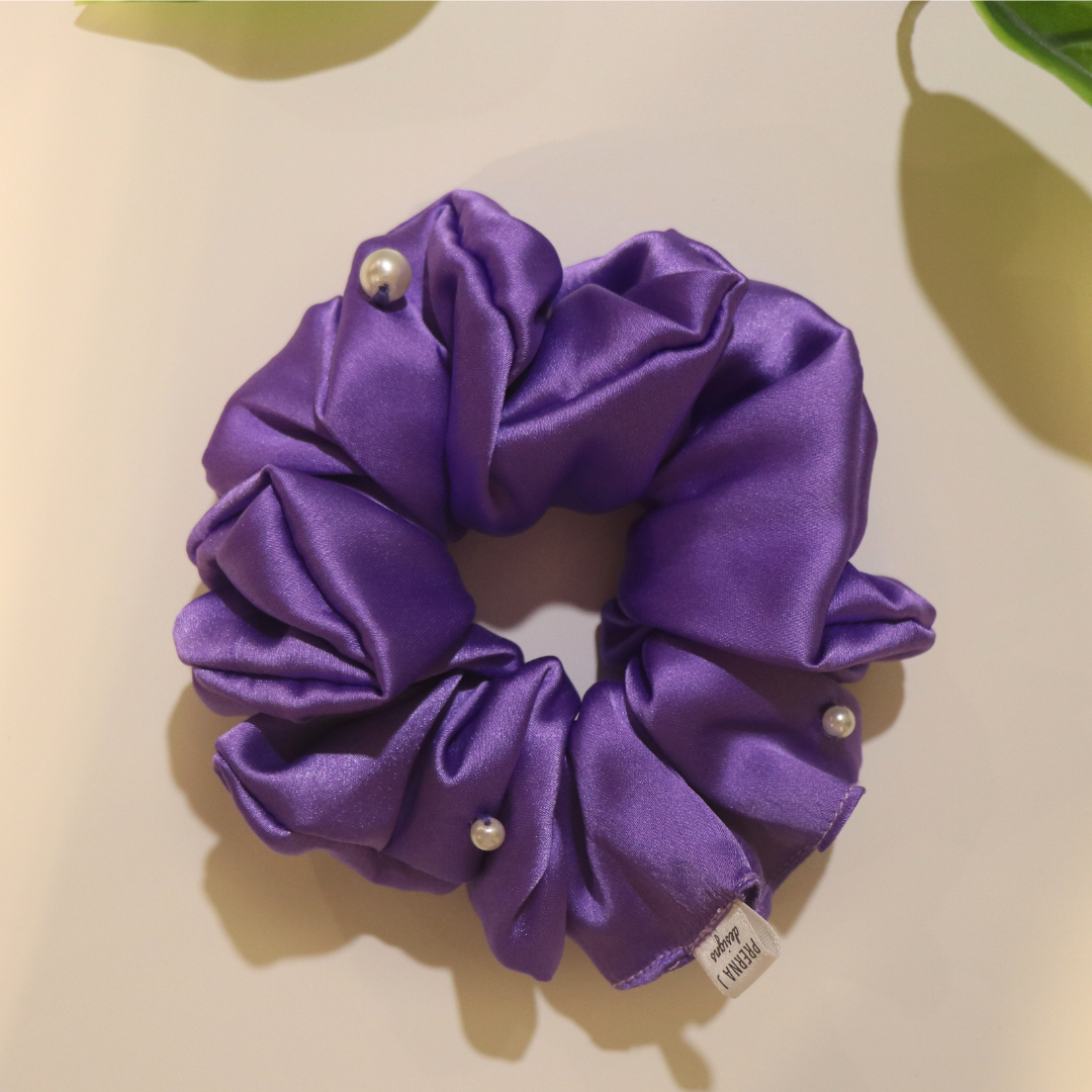 Luxurious Satin Scrunchie with Pearls XL