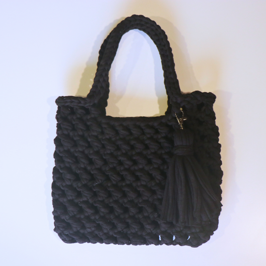 Black Crochet Net Bag with Tassel
